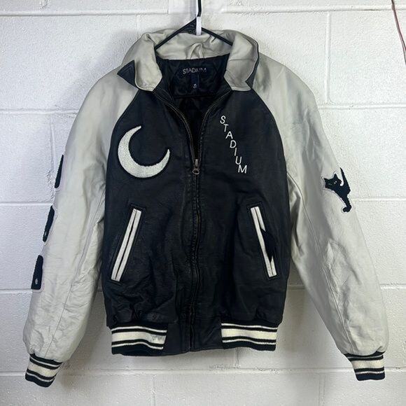 RTR STADIUM by Stadium GoodsLucky Leather Jacket BlackWhite Sz M Bomber Varsity